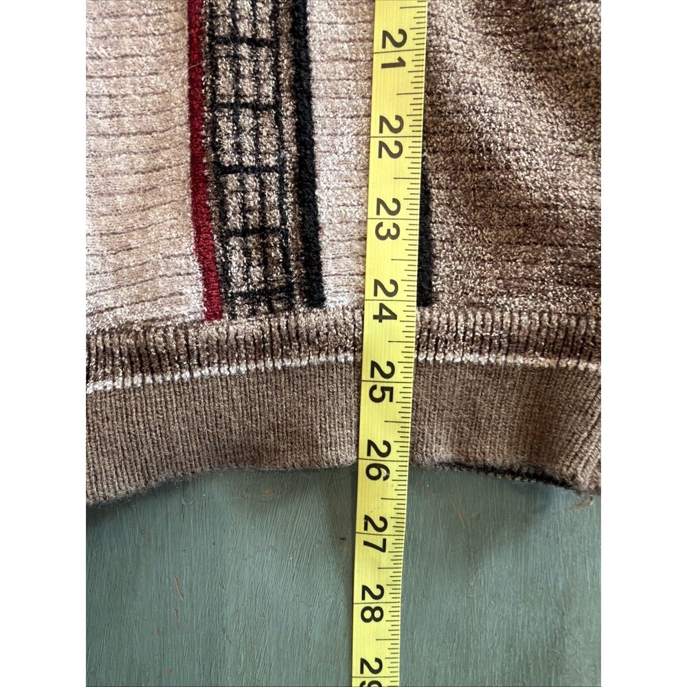 Vtg Domex Geometric Knit Full Zip Sweater Jacket Mock Neck Brown Olive Size 40 - Picture 7 of 8